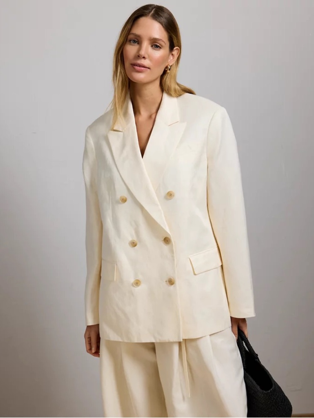 Vintage Ralph Lauren linen, silk & wool Women’s Double-Breasted Cream Blazer